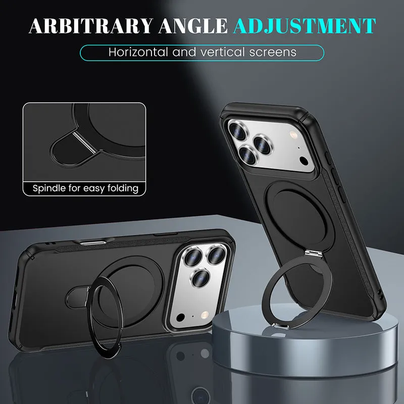 Metal magnetic bracket drop-resistant PC phone case for Samsung and iPhone, black frosted finish with integrated kickstand