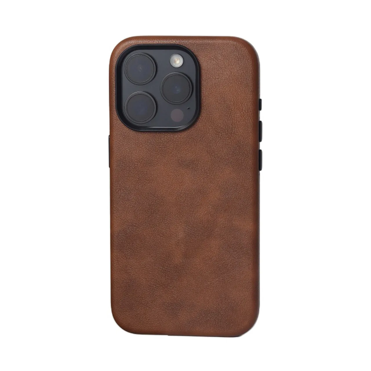 Genuine leather magnetic phone case for iPhone 15, brown colour, shockproof hard shell with anti-fingerprint finish