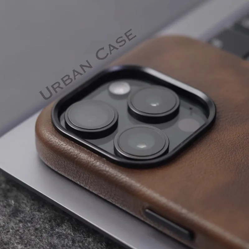Genuine leather magnetic phone case for iPhone 15, brown colour, shockproof hard shell with anti-fingerprint finish
