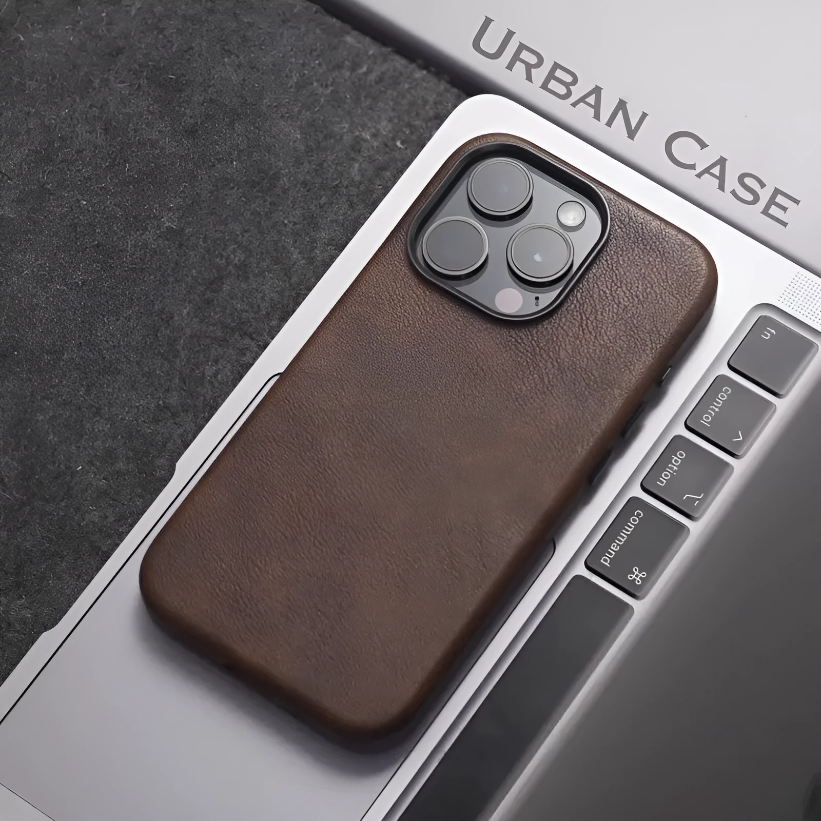 Genuine leather magnetic phone case for iPhone 15, brown colour, shockproof hard shell with anti-fingerprint finish