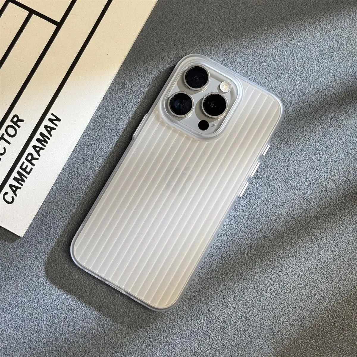 Semi-transparent frosted corrugated silicone phone case in black wave grain pattern for iPhone