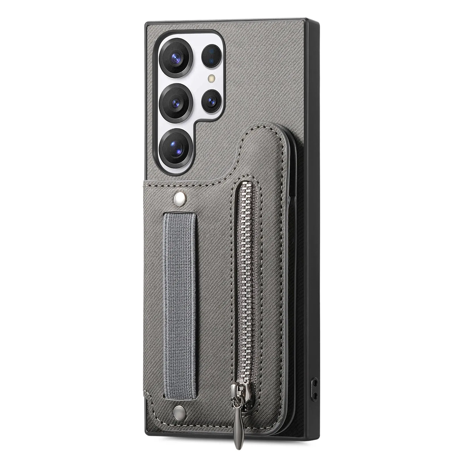 Wristband wallet card holder phone case in imitation leather with embossed finish for Samsung, featuring bracket and multiple colours