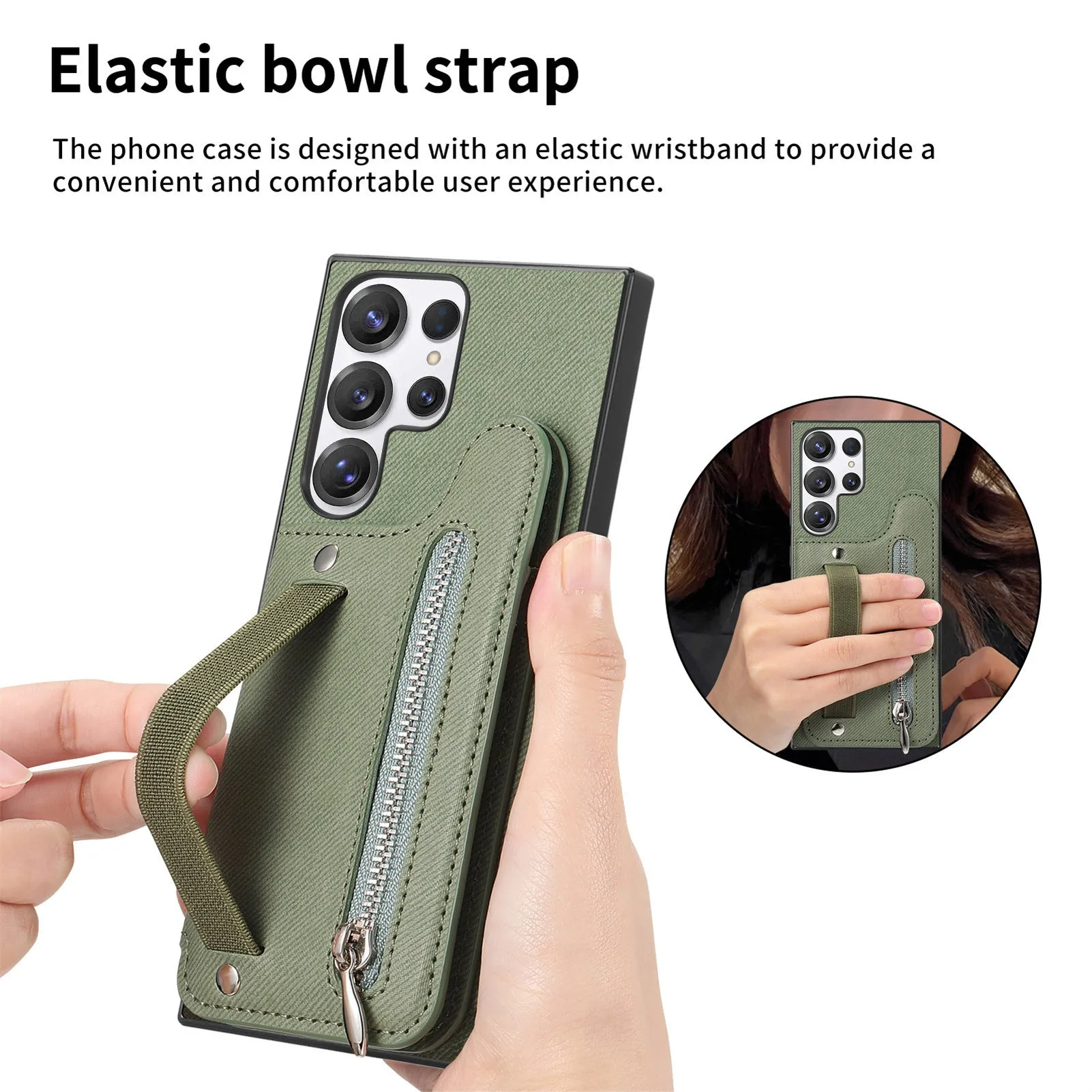 Wristband wallet card holder phone case in imitation leather with embossed finish for Samsung, featuring bracket and multiple colours