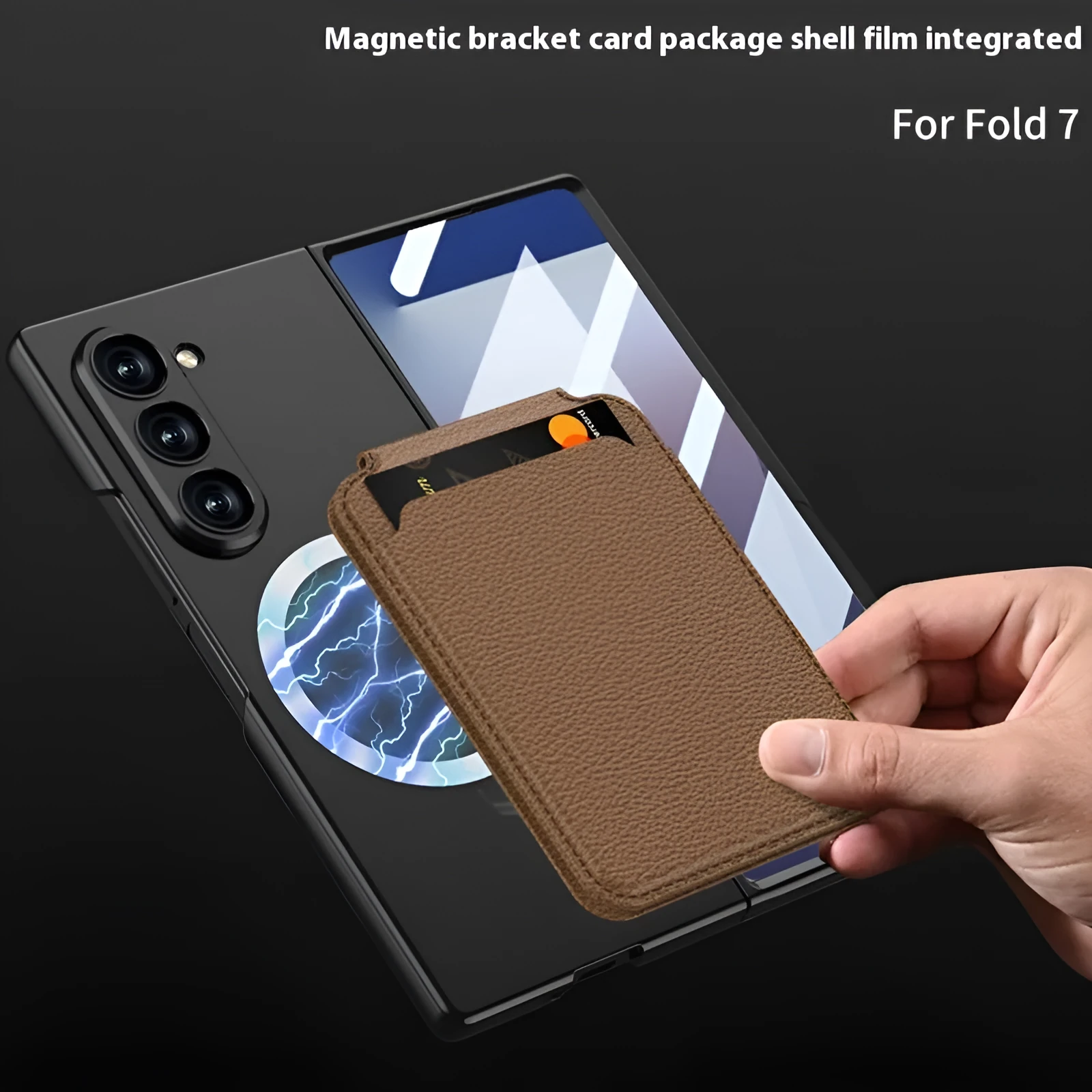 Samsung Galaxy Z Fold 7 hard case with detachable card holder and bracket in black colour
