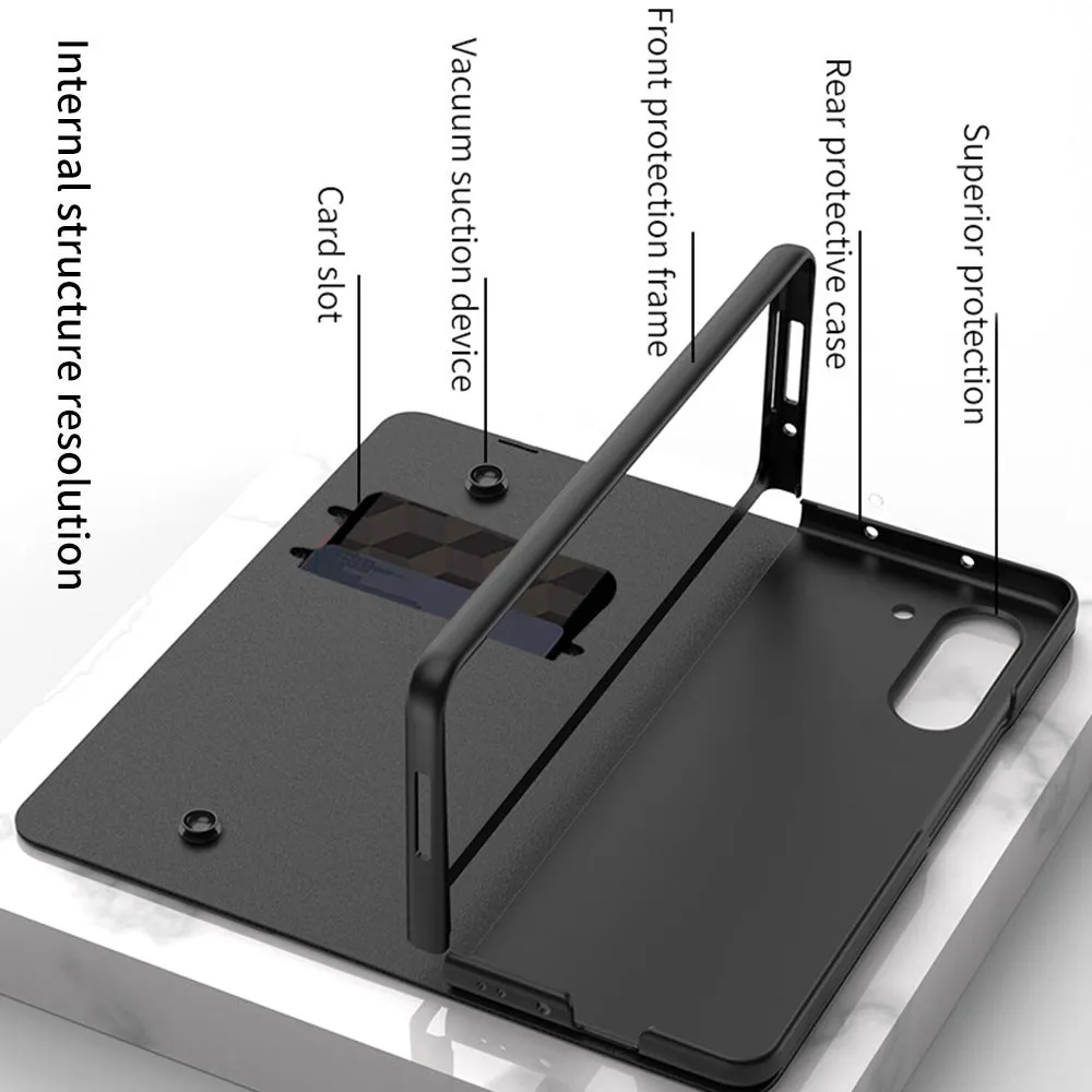 Samsung Galaxy Z Fold5 folding screen phone case in creative flip glass style with imitation leather finish, multiple colours shown