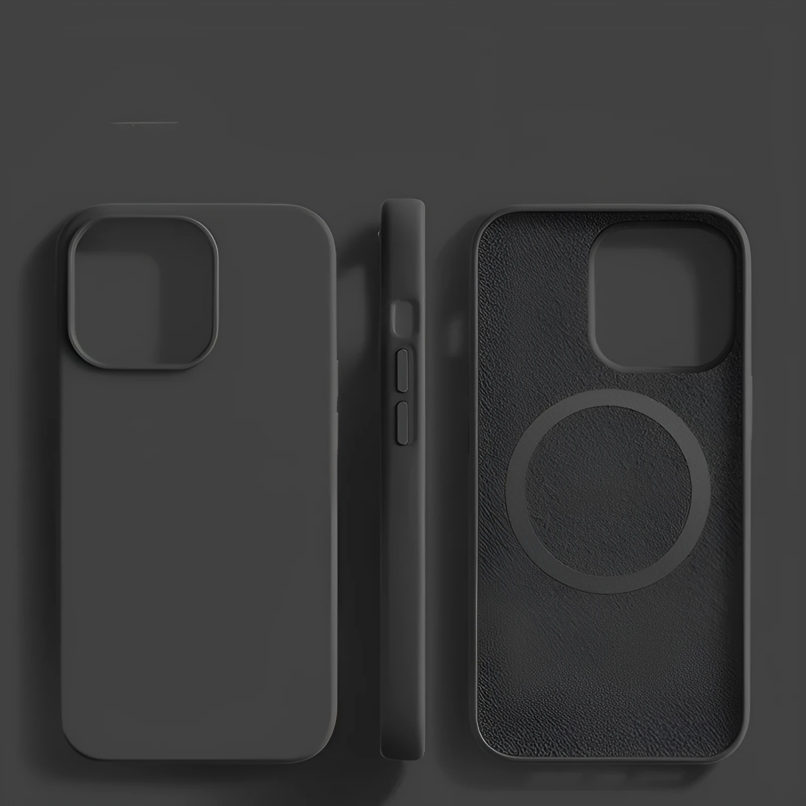 Liquid silicone magnetic phone case with frosted laser finish for iPhone 16 series in black