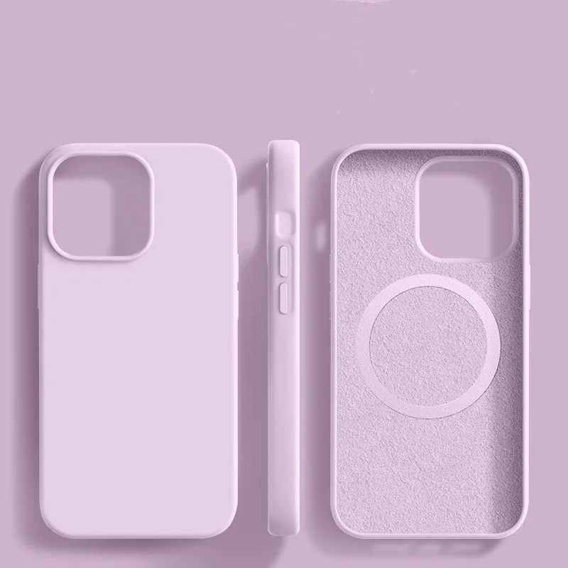 Liquid silicone magnetic phone case with frosted laser finish for iPhone 16 series in black