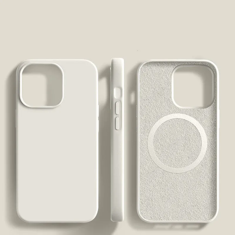 Liquid silicone magnetic phone case with frosted laser finish for iPhone 16 series in black