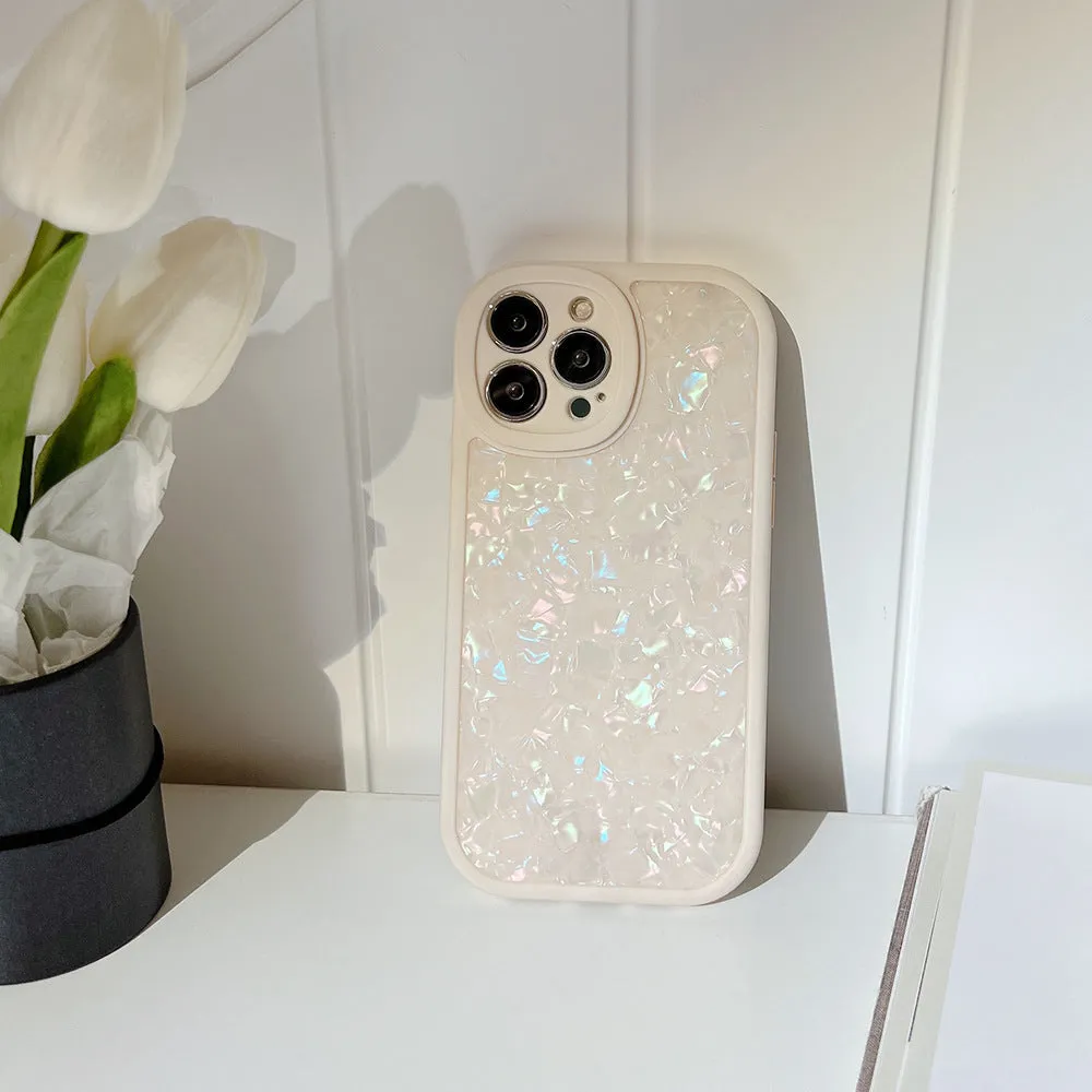 Ins Dream Shell Pattern TPU PC back cover phone case for Apple iPhone 16 series in milky white