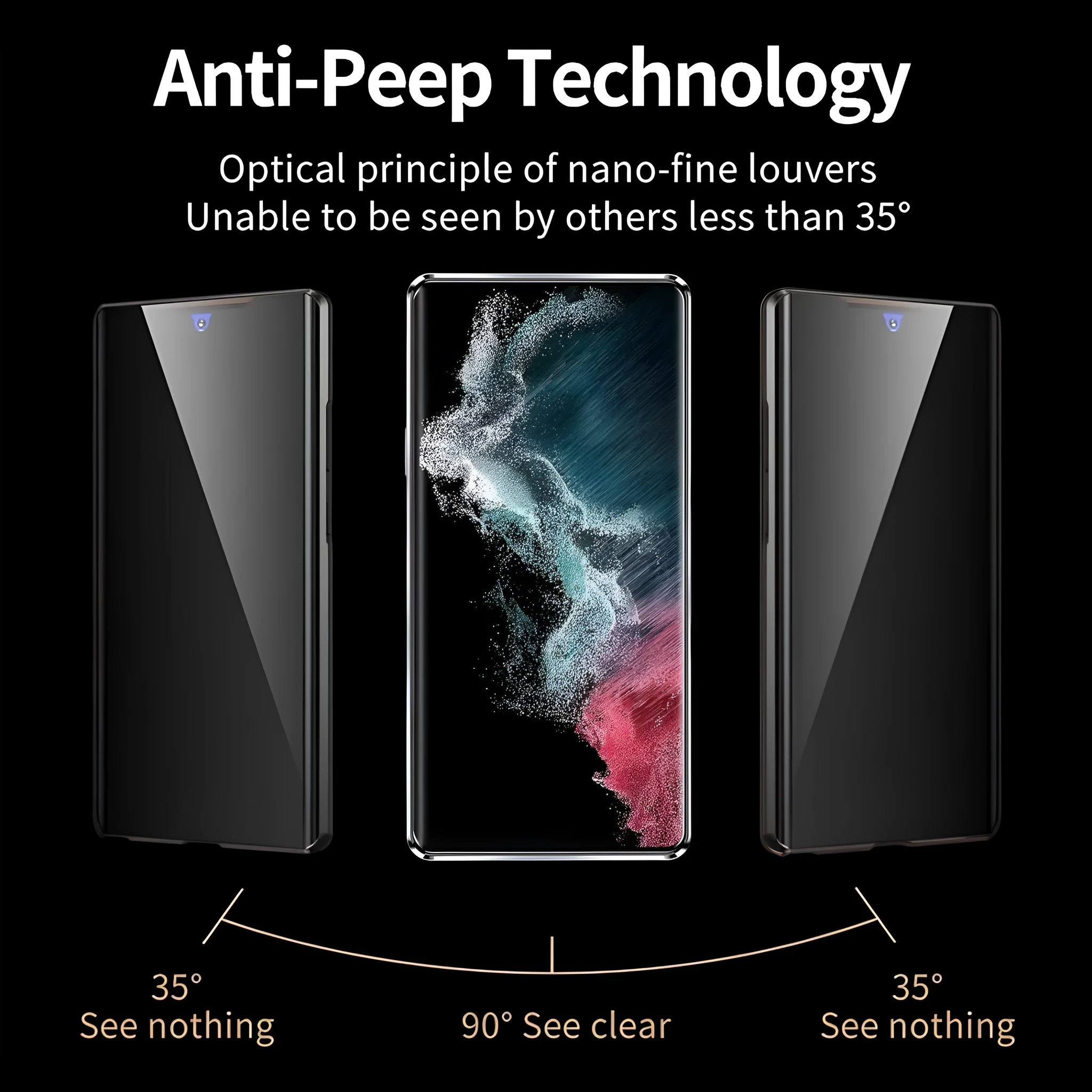 Peep-proof phone case for Samsung Galaxy S25 in Black with double-sided glass and metal frame