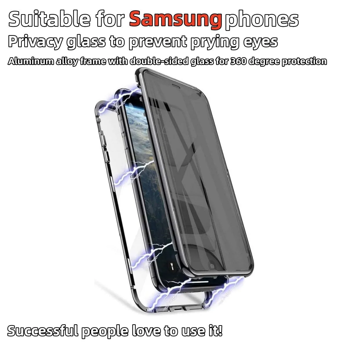 Peep-proof phone case for Samsung Galaxy S25 in Black with double-sided glass and metal frame