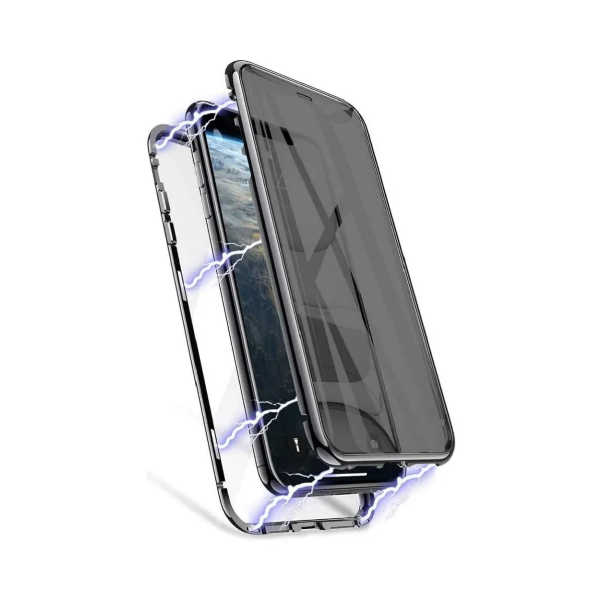 Peep-proof phone case for Samsung Galaxy S25 in Black with double-sided glass and metal frame