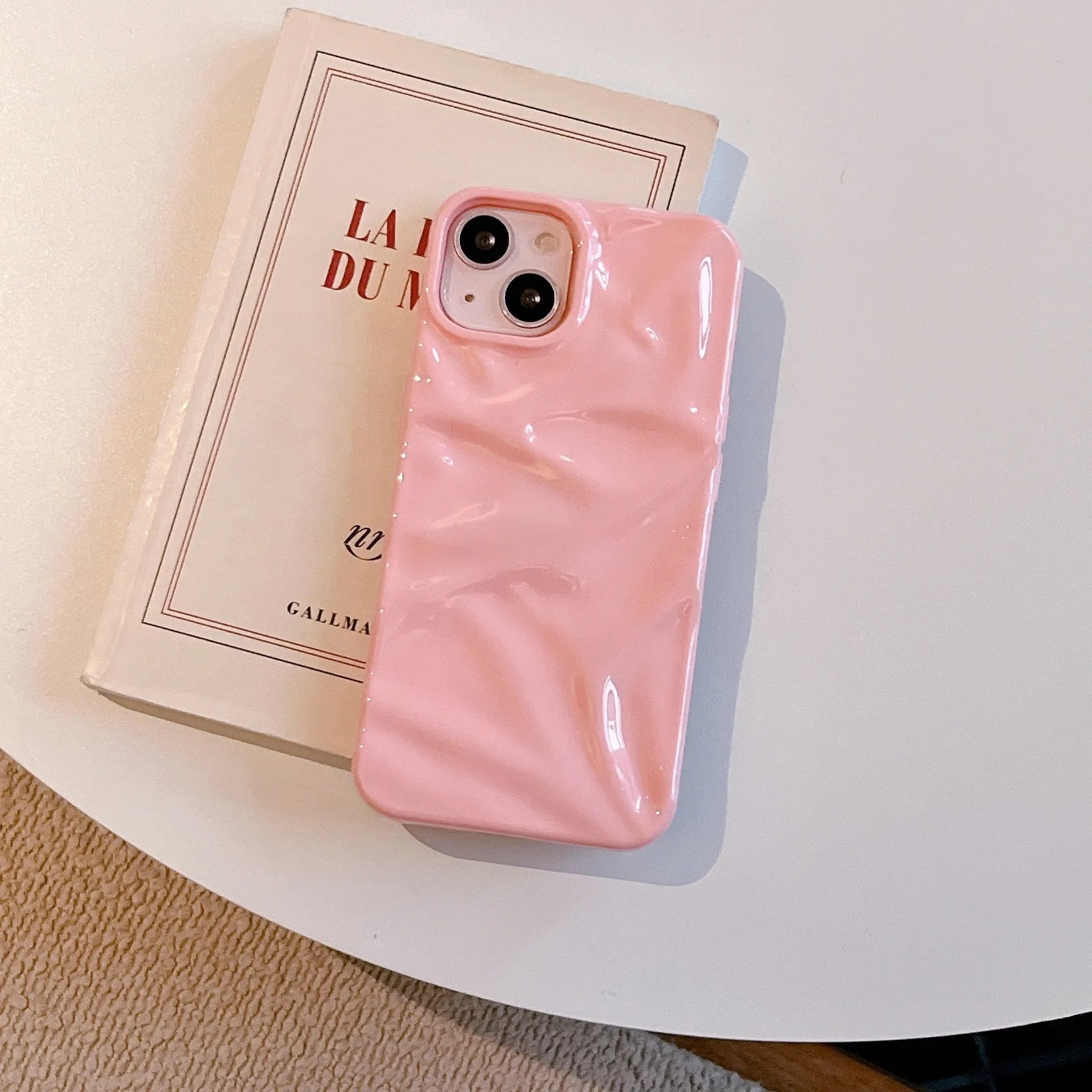 TPU electroplated three-dimensional pleated phone case in milk blue for iPhone 17 Pro Max