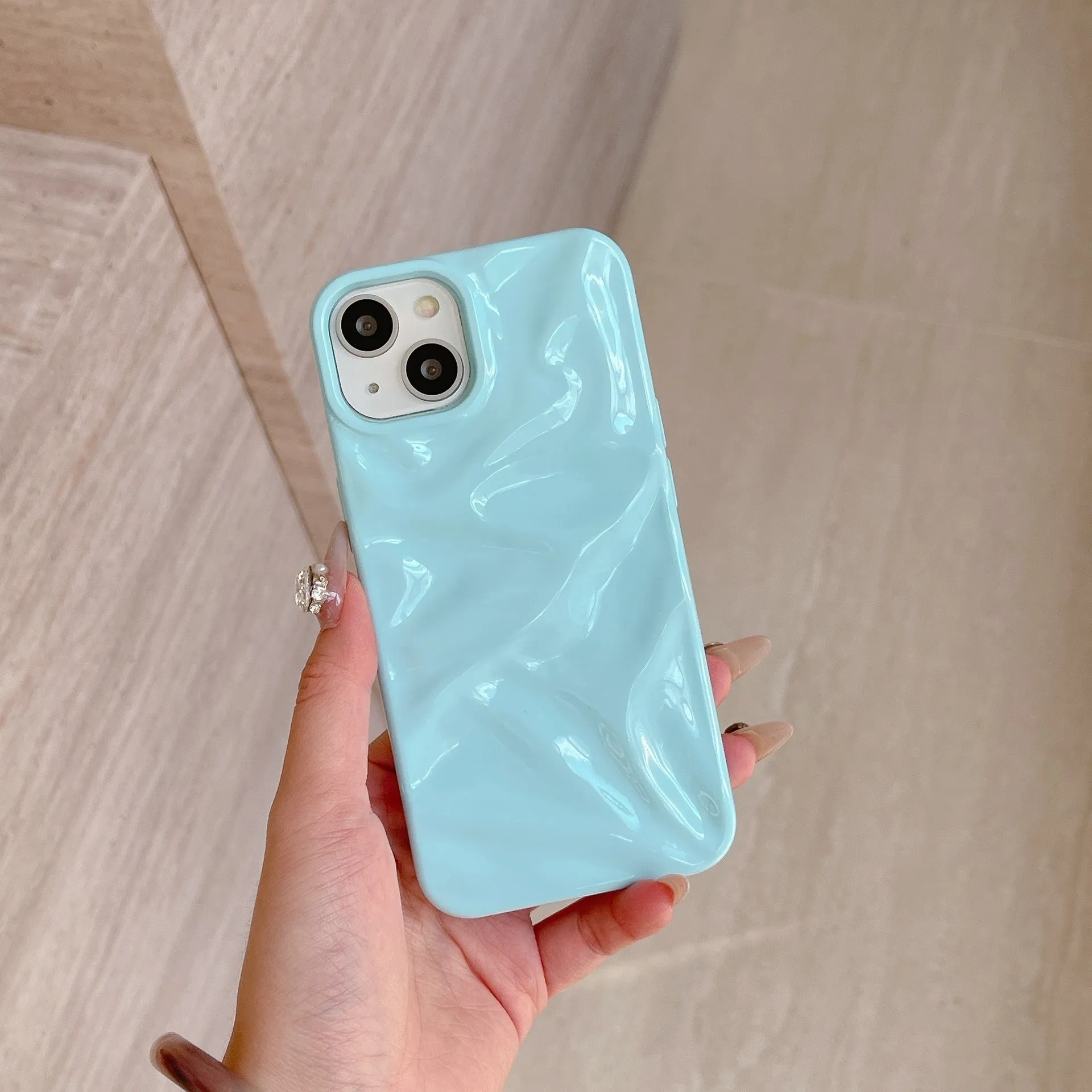 TPU electroplated three-dimensional pleated phone case in milk blue for iPhone 17 Pro Max