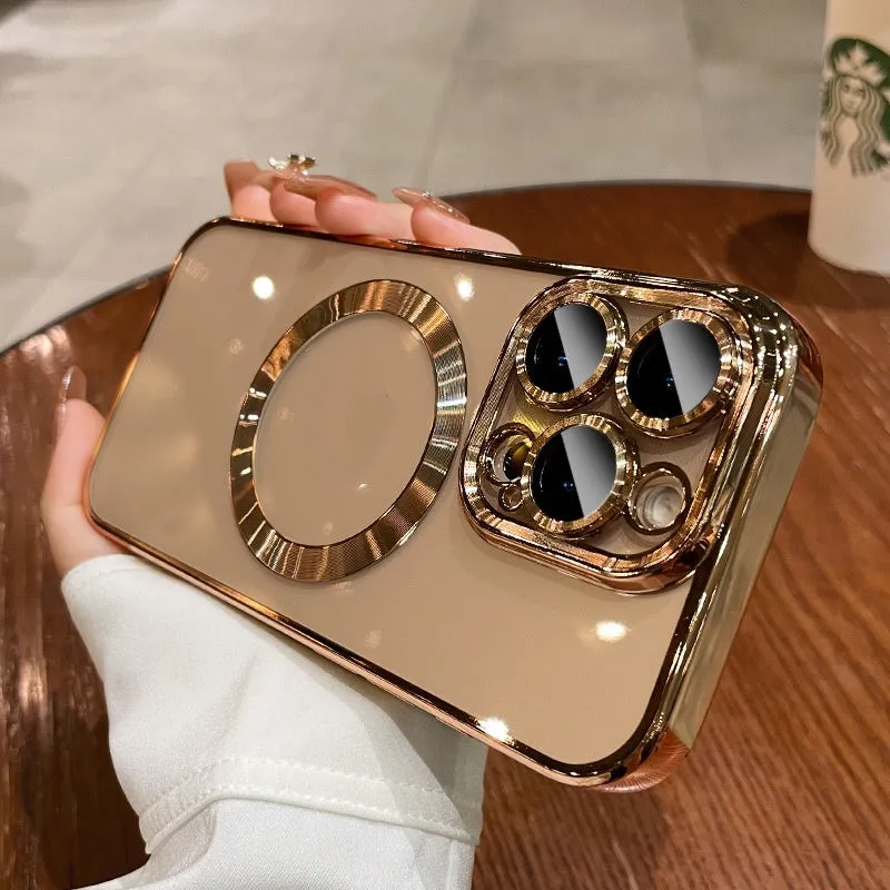 TPU electroplated magnetic phone case for iPhone 11-14 series in desert gold colour