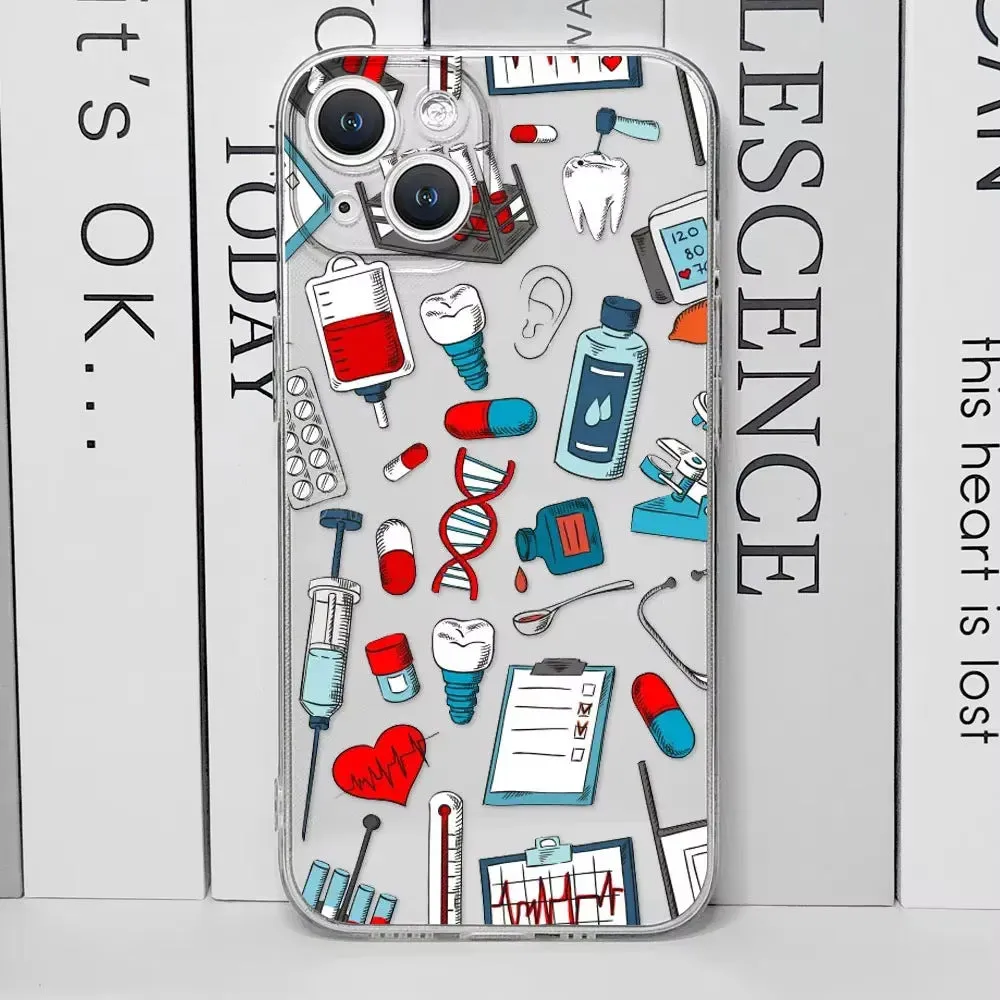 Fashion cartoon nurse design TPU phone case for Apple iPhone models 11 to 16 series