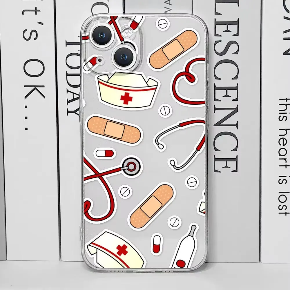 Fashion cartoon nurse design TPU phone case for Apple iPhone models 11 to 16 series