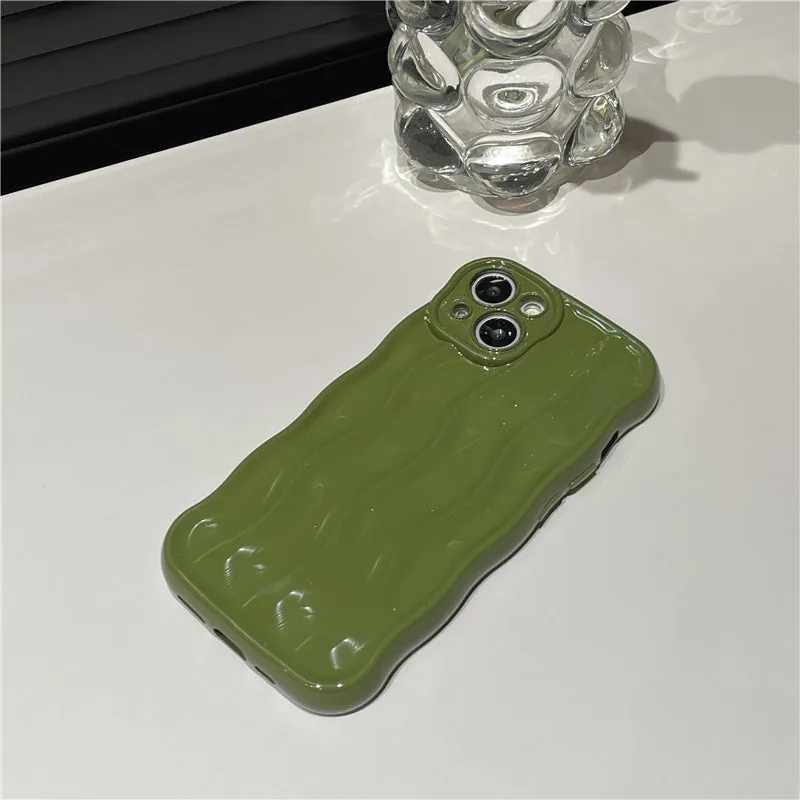 Silicone water ripple phone case for iPhone 17 series in wavy green colour, soft shell anti-fall design