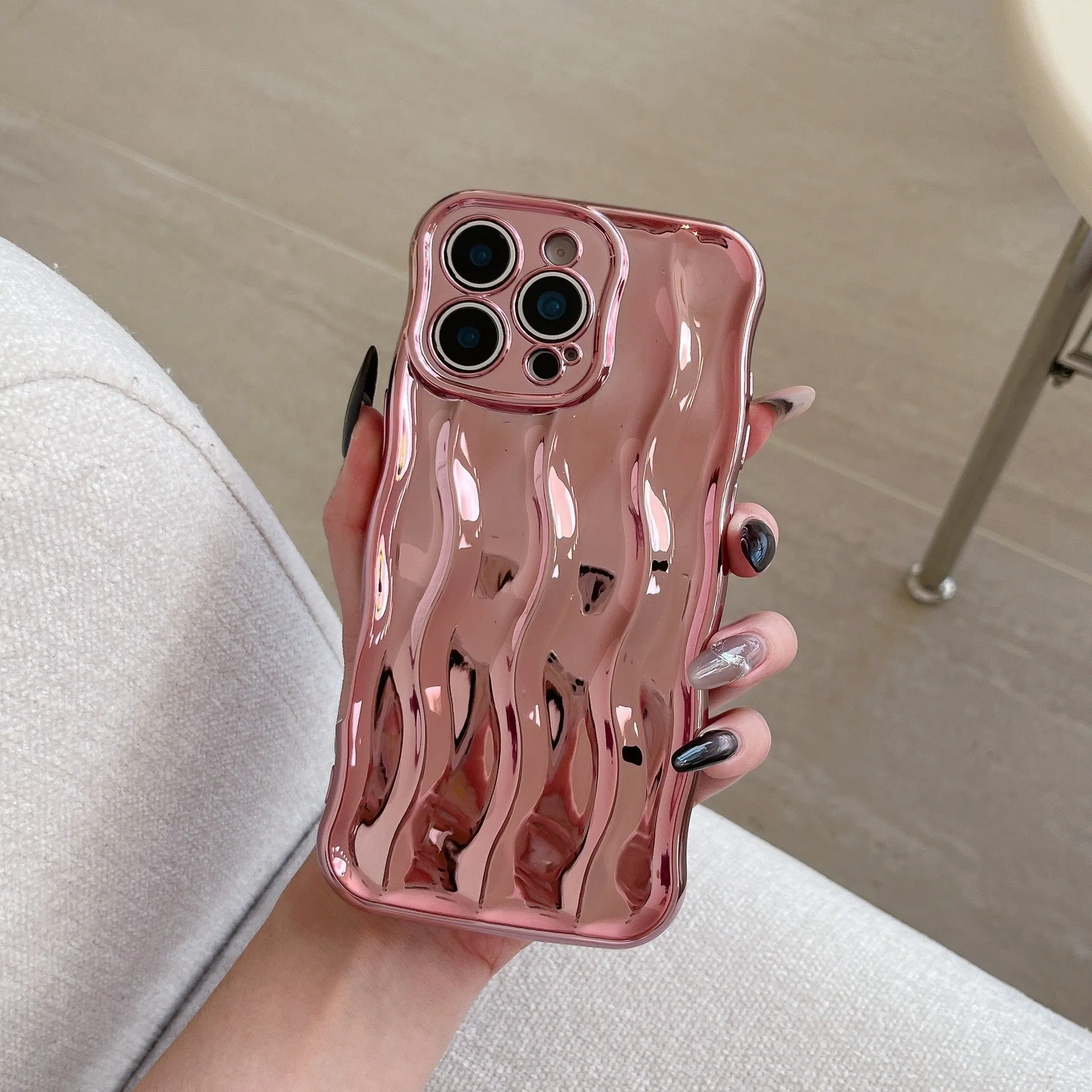 Electroplating three-dimensional wave stripe TPU phone case for iPhone 17 Pro Max in electroplated black finish