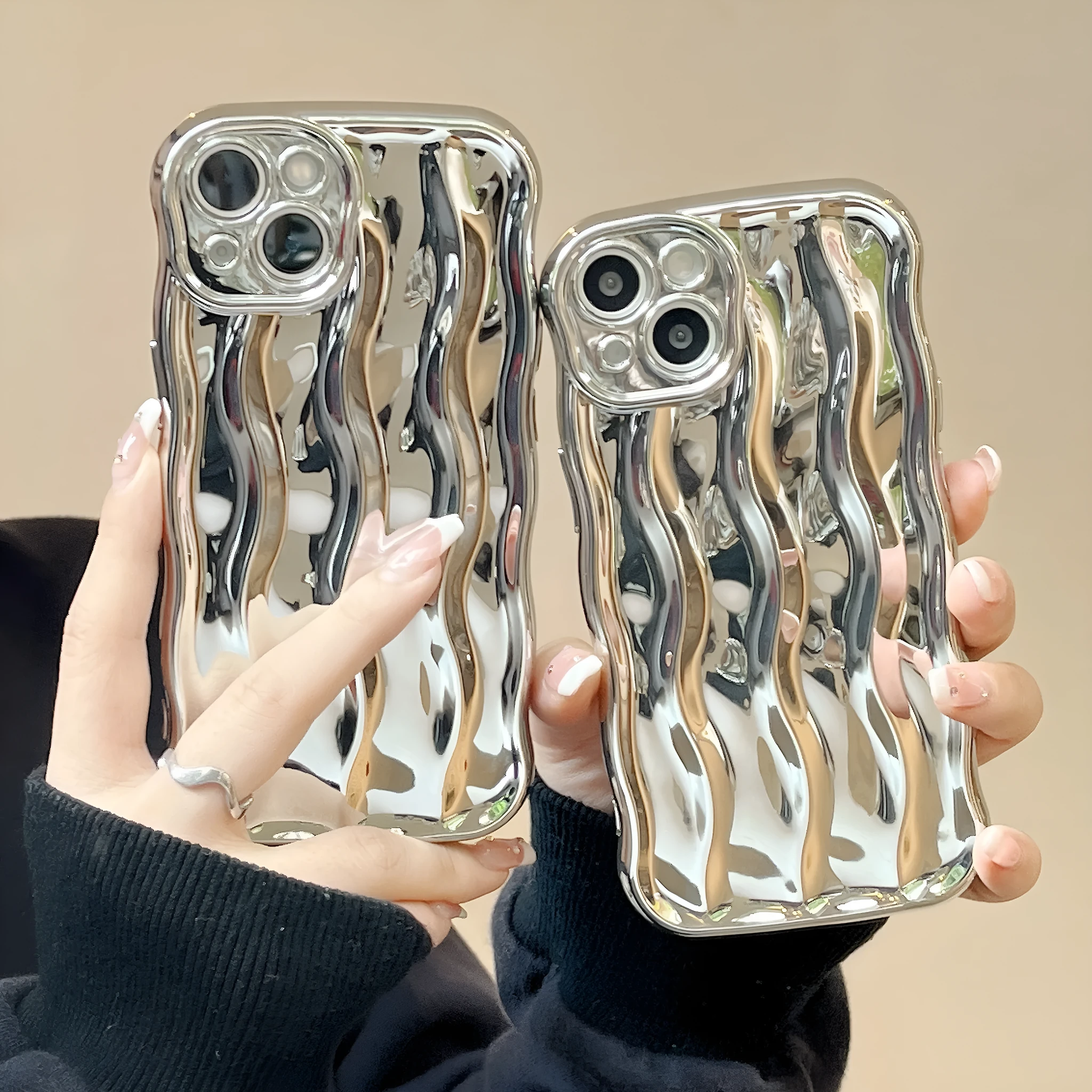 Electroplating three-dimensional wave stripe TPU phone case for iPhone 17 Pro Max in electroplated black finish