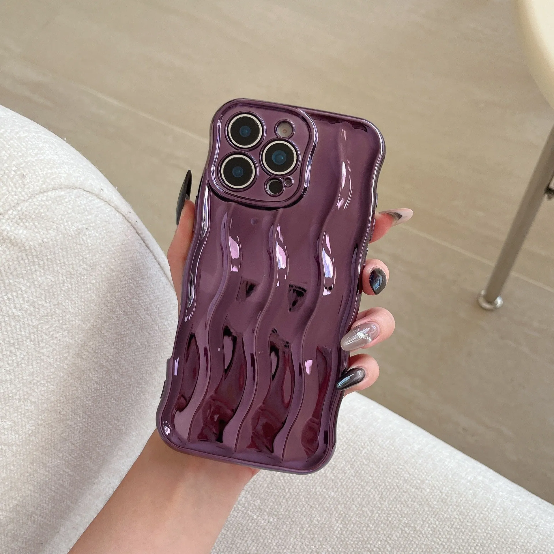 Electroplating three-dimensional wave stripe TPU phone case for iPhone 17 Pro Max in electroplated black finish
