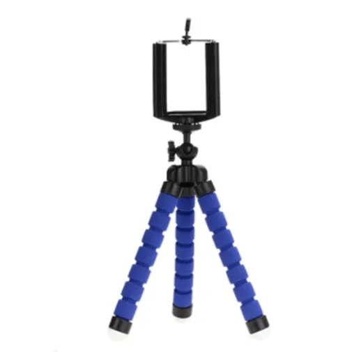 Black flexible octopus tripod with legs wrapped around a pole holding a smartphone