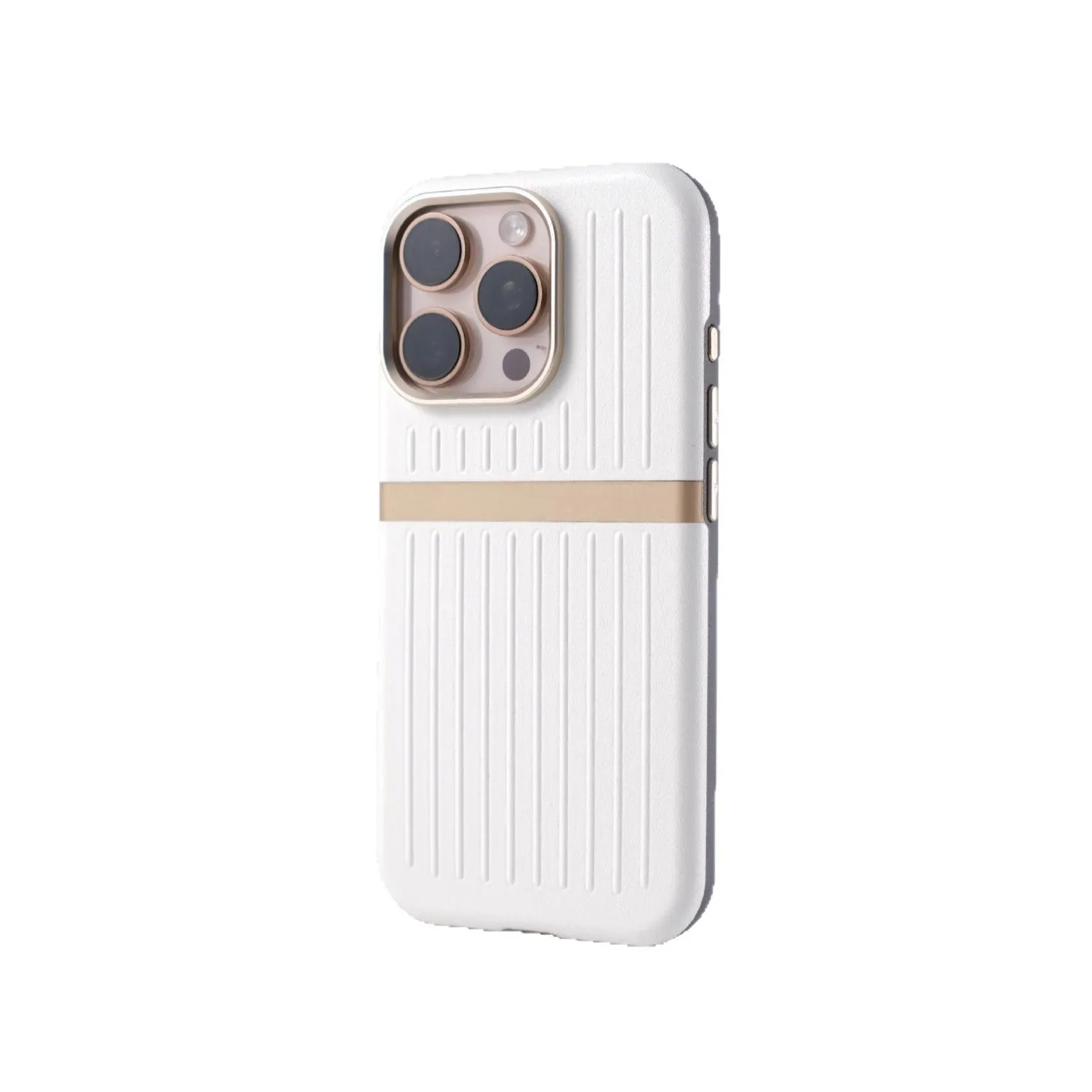 Corrugated magnetic phone case in black with frosted imitation leather finish for IPhone 15.