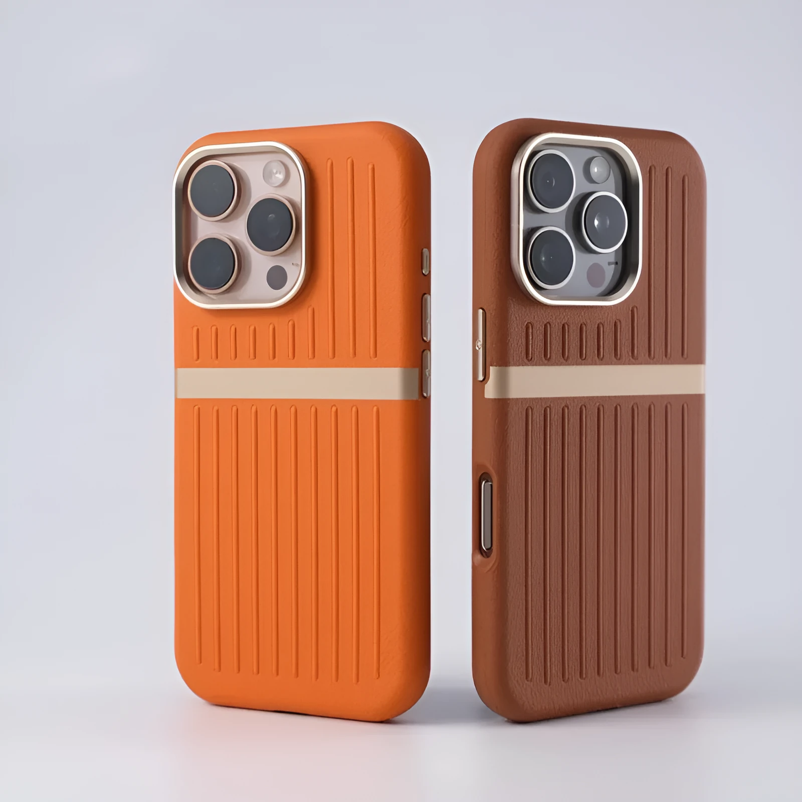 Corrugated magnetic phone case in black with frosted imitation leather finish for IPhone 15.