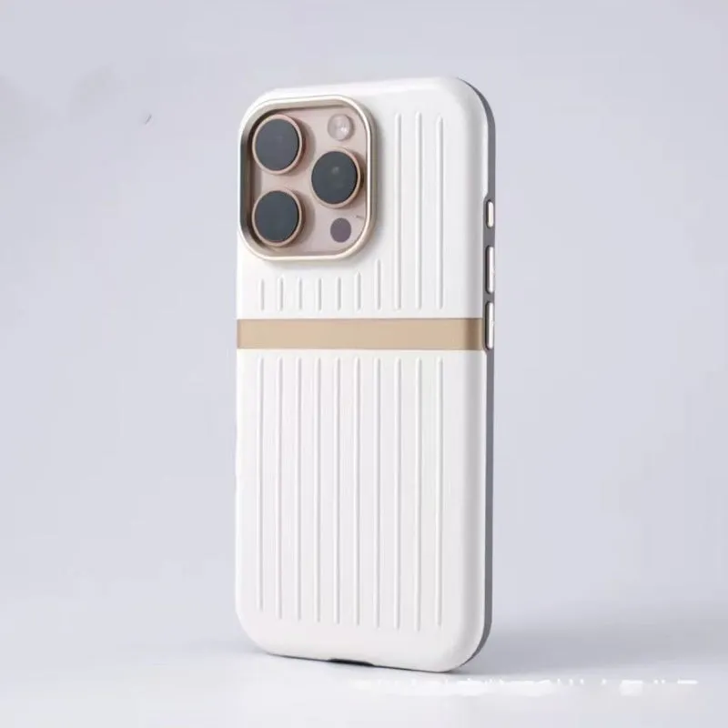 Corrugated magnetic phone case in black with frosted imitation leather finish for IPhone 15.