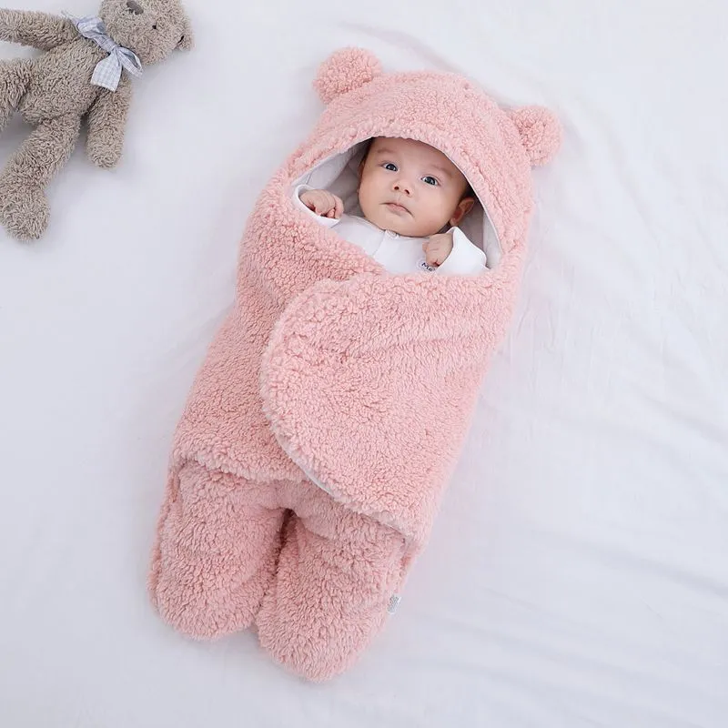 Three-layer newborn sleeping bag envelope in grey with flannel outer and cotton inner, 65cm size