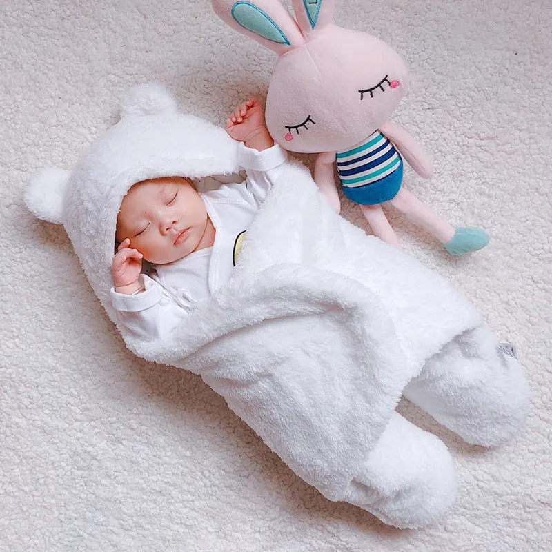 Three-layer newborn sleeping bag envelope in grey with flannel outer and cotton inner, 65cm size