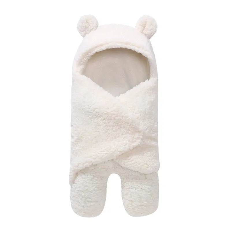 Three-layer newborn sleeping bag envelope in grey with flannel outer and cotton inner, 65cm size