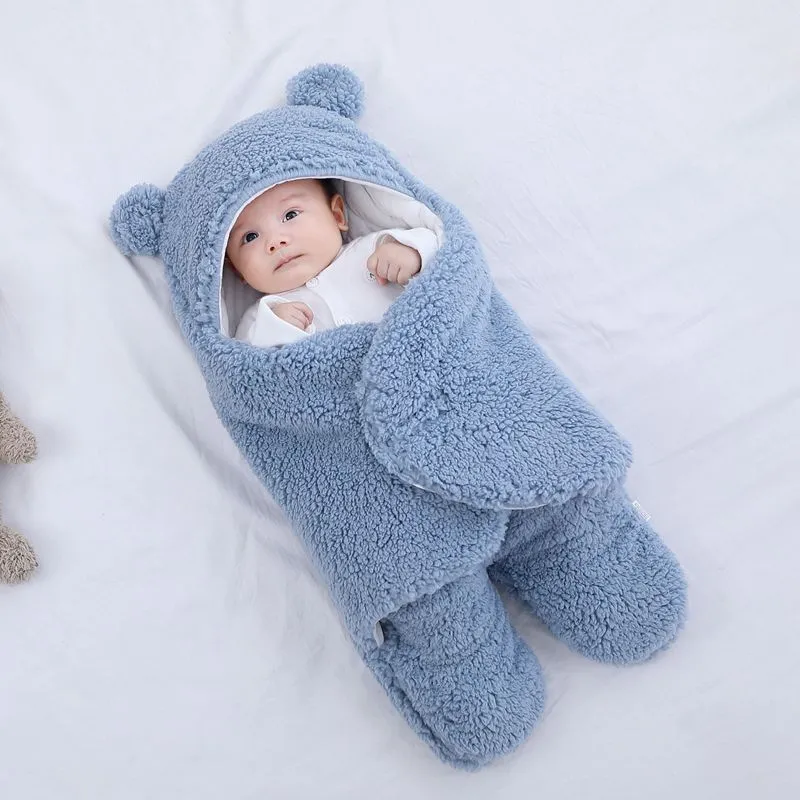 Three-layer newborn sleeping bag envelope in grey with flannel outer and cotton inner, 65cm size