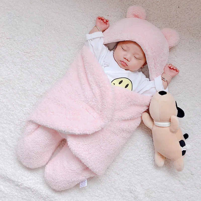 Three-layer newborn sleeping bag envelope in grey with flannel outer and cotton inner, 65cm size