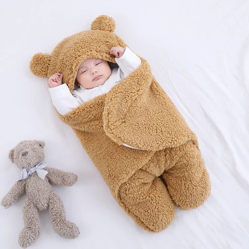 Three-layer newborn sleeping bag envelope in grey with flannel outer and cotton inner, 65cm size