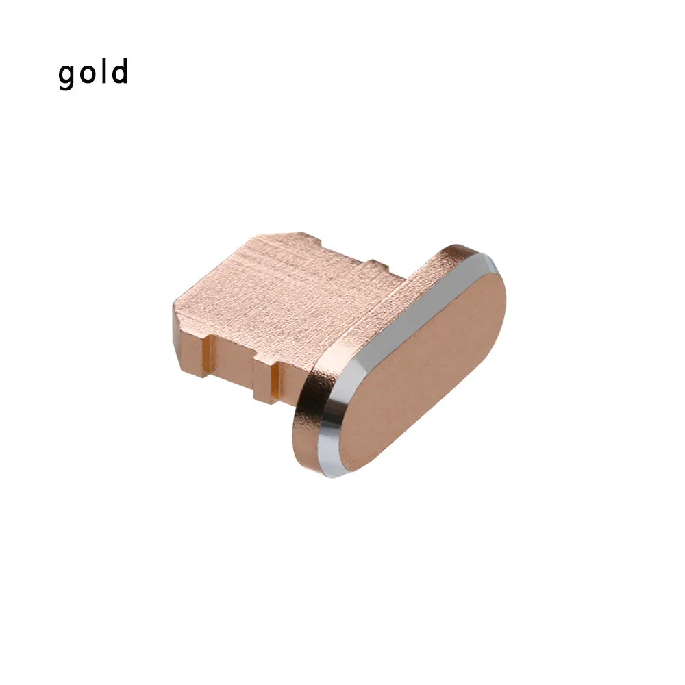 Aluminium alloy dust plug for iPhone charging port in various metallic colours.