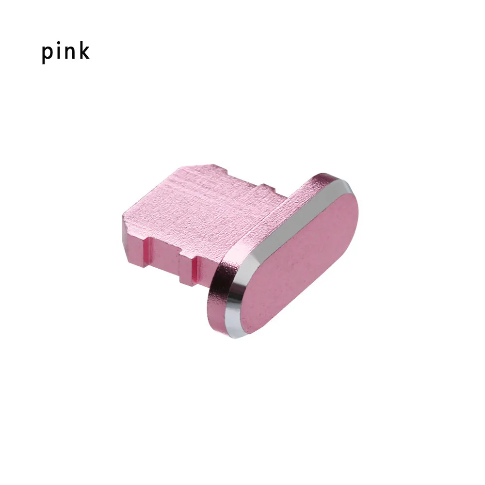 Aluminium alloy dust plug for iPhone charging port in various metallic colours.