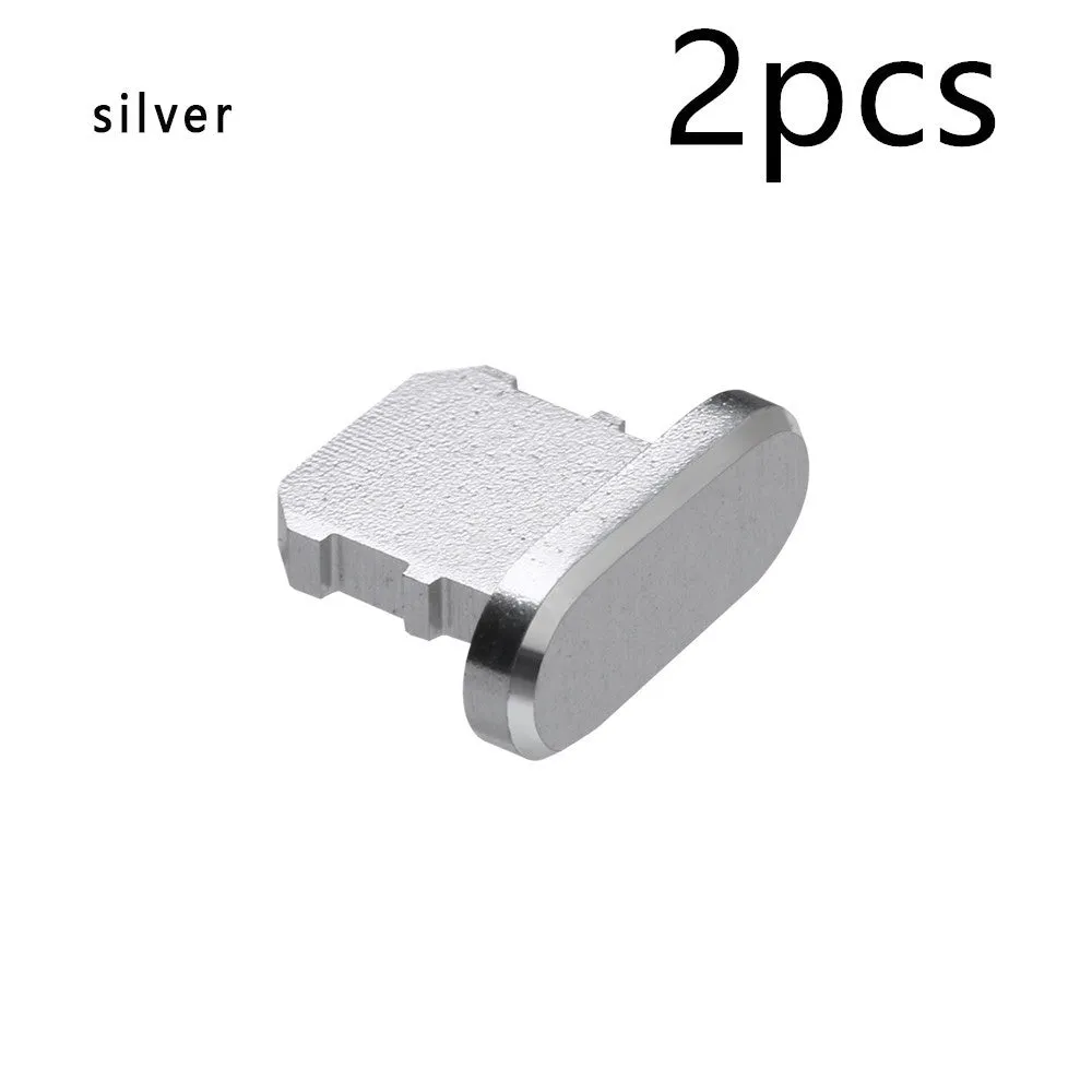 Aluminium alloy dust plug for iPhone charging port in various metallic colours.