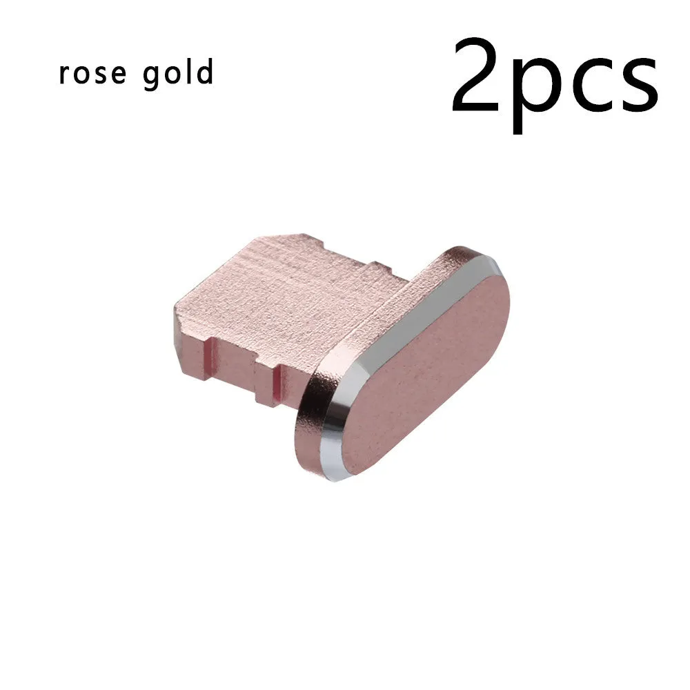 Aluminium alloy dust plug for iPhone charging port in various metallic colours.