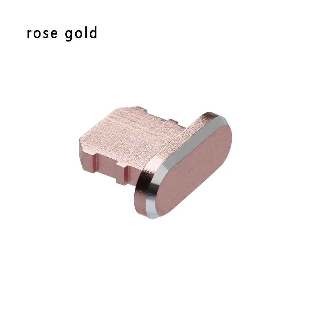 Aluminium alloy dust plug for iPhone charging port in various metallic colours.