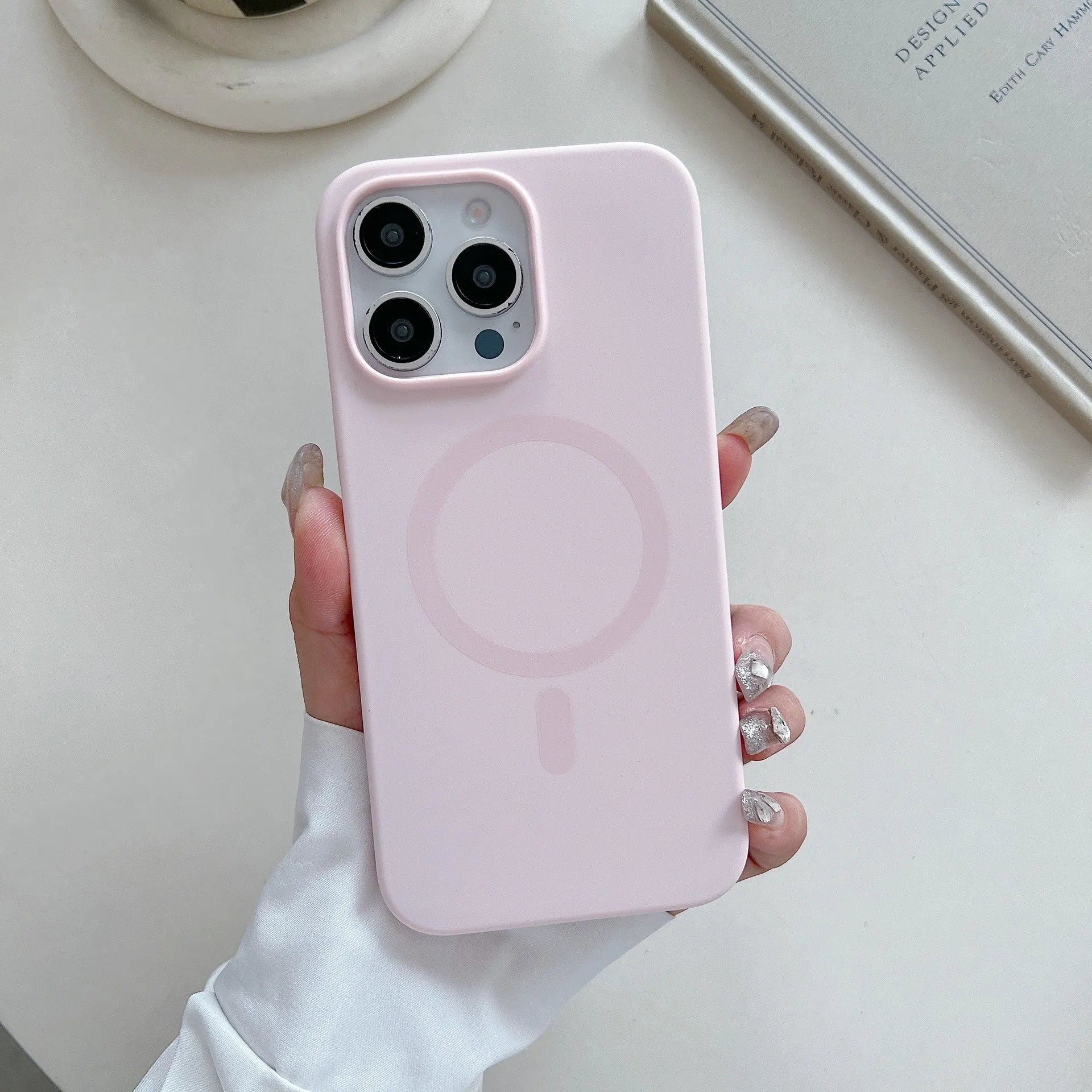 Solid colour liquid silicone magnetic phone case with frosted finish, shockproof protection, for iPhone 14 Pro Max