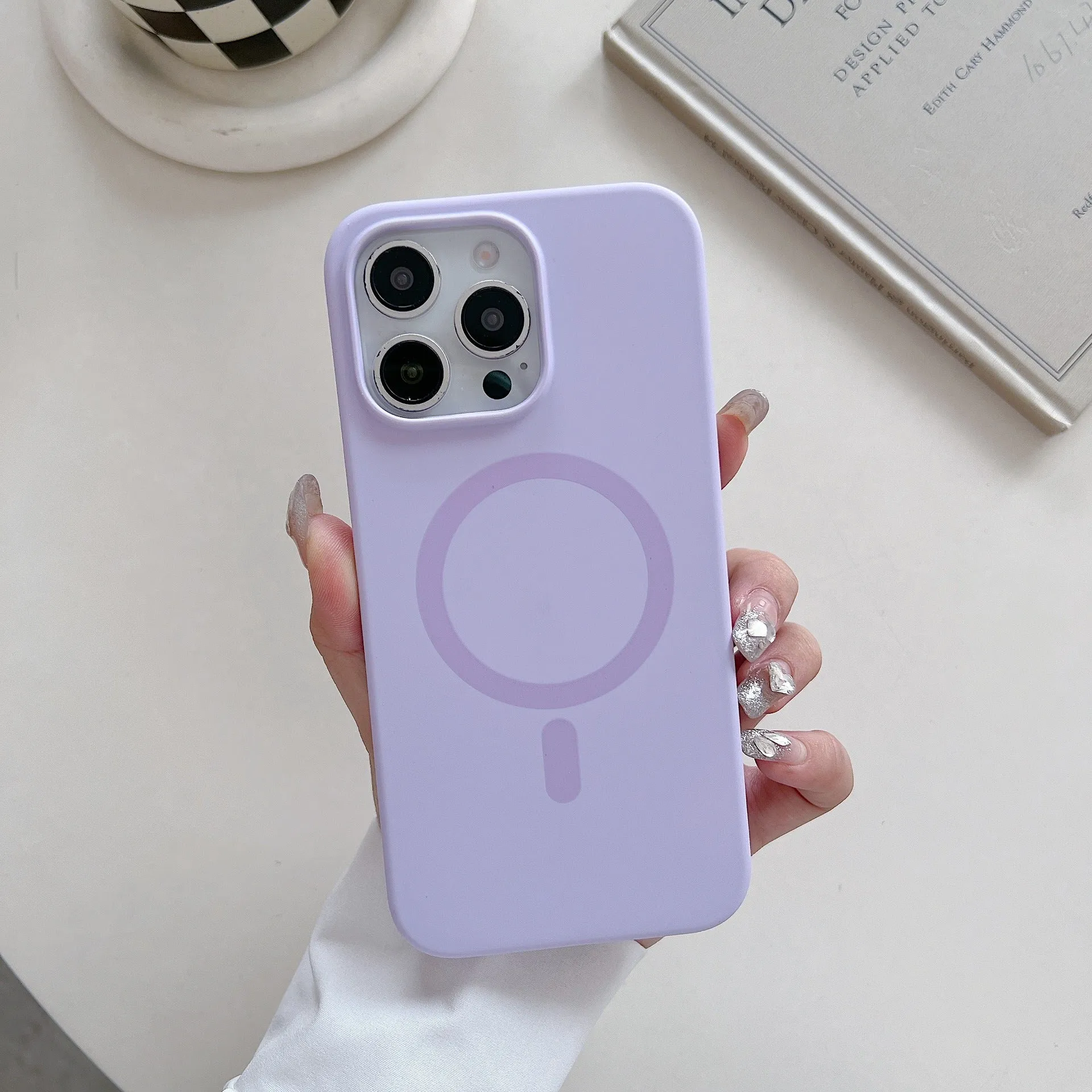 Solid colour liquid silicone magnetic phone case with frosted finish, shockproof protection, for iPhone 14 Pro Max
