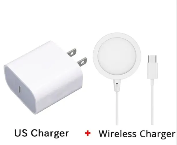 MagSafe compatible magnetic wireless charger in silver, black, blue, and red metal finishes for iPhone.