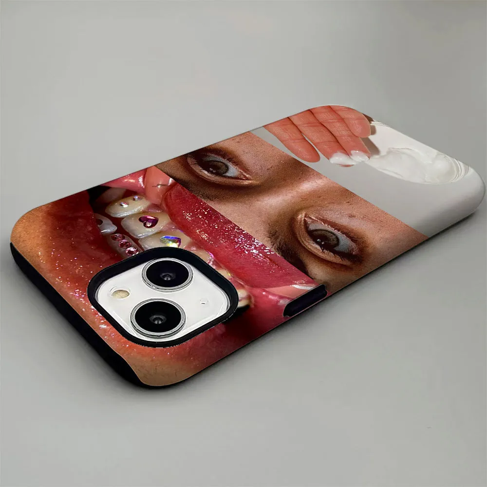 Glossy Feilin phone case for iPhone with thermal transfer face pattern, anti-fingerprint, and fine hole button cover