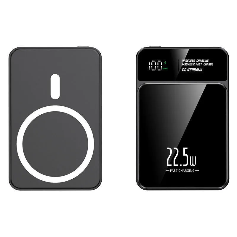 Fashion magnetic wireless power bank in black with fast charging USB plastic construction