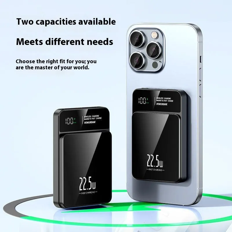 Fashion magnetic wireless power bank in black with fast charging USB plastic construction