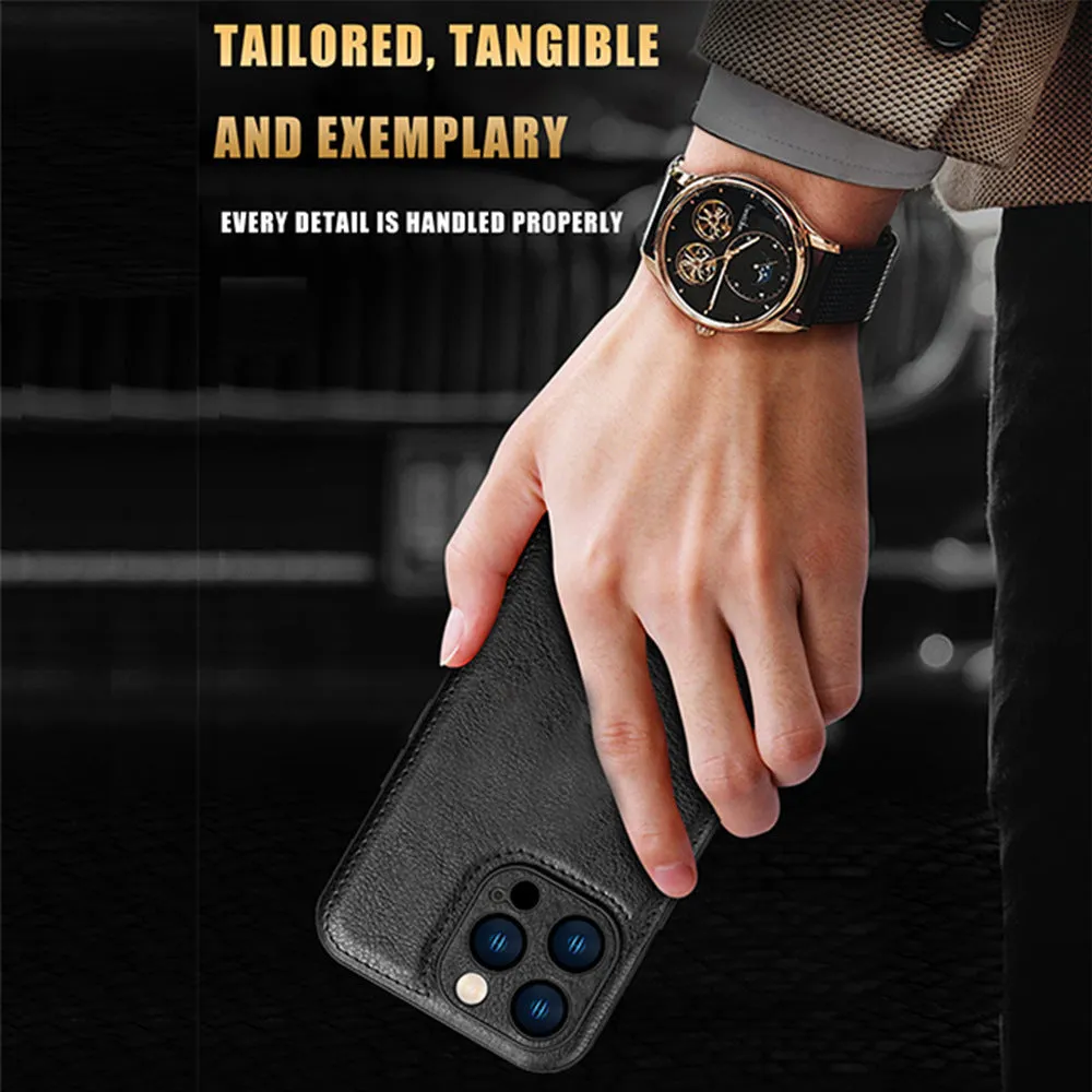 Leather grain TPU PU leather drop-resistant phone case for Apple iPhone series in black colour