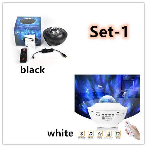 USB music player LED night light galaxy starry sky projector with Bluetooth remote control and 10 colours 360° rotation