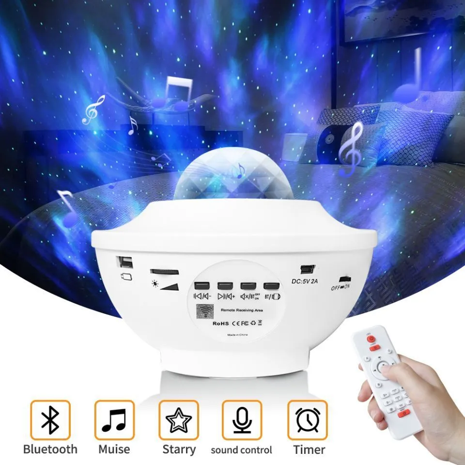USB music player LED night light galaxy starry sky projector with Bluetooth remote control and 10 colours 360° rotation