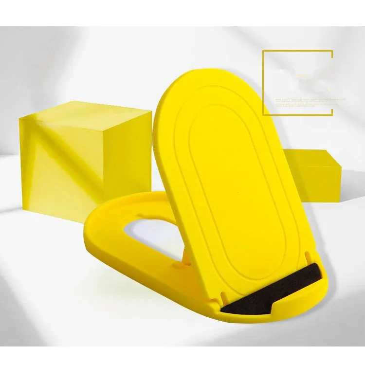 A foldable plastic mobile phone stand in a lazy bracket shape, shown in a selection of colours.